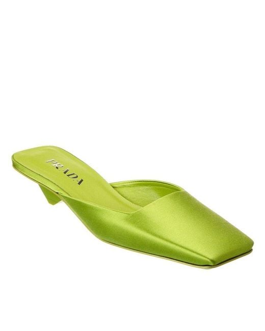 Prada Square-toe Satin Mules in Green | Lyst