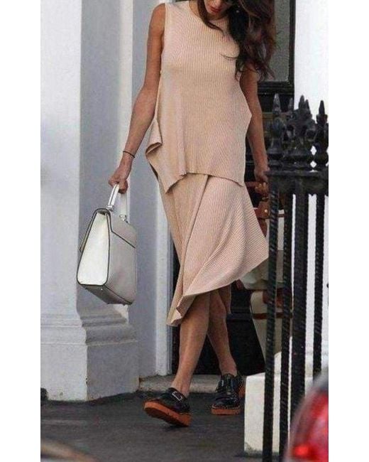 Stella McCartney Natural Asymmetric Ribbed Stretch-jersey Midi Skirt It 38