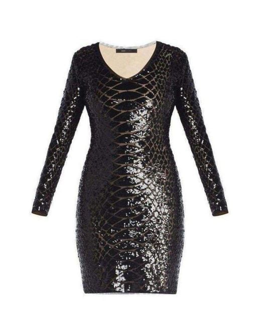 BCBGMAXAZRIA Black Sabryna Long Sleeve Python Sequin Dress