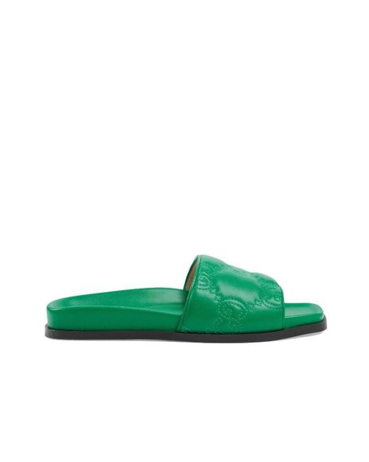 Gucci Gg Matelassé Slide Sandal In Green