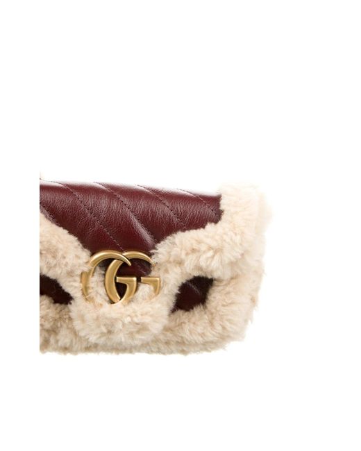 Gucci Pink Shearling Trim Super Mini GG Marmont Bag