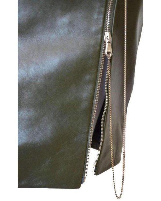 Jean Paul Gaultier Dark Olive Green Front Zipper Leather Skirt