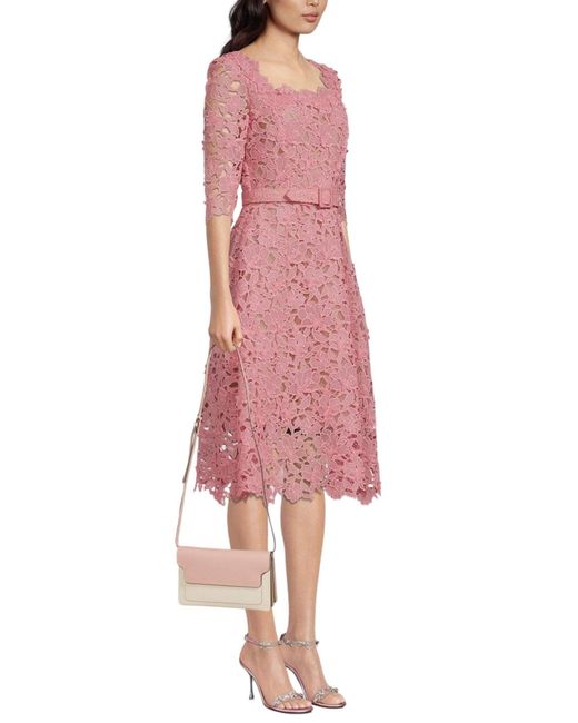 Oscar de la Renta Pink Floral Guipure Lace Dress