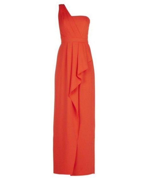 BCBGMAXAZRIA Red Kristine One-shoulder Peplum Gown