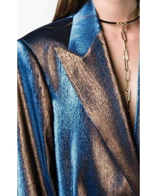 Dries Van Noten Blue Two-tone Lamé Blazer