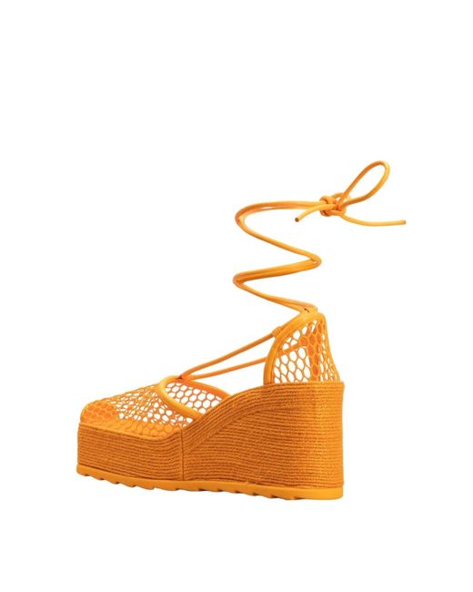Bottega Veneta Orange Leather And Mesh Espadrilles