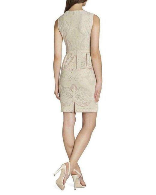 BCBGMAXAZRIA Natural Etna Lace Peplum Sheath Dress