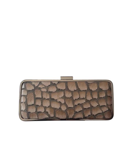 BCBGMAXAZRIA Brown Faux Leather Croc-effect Frame Clutch