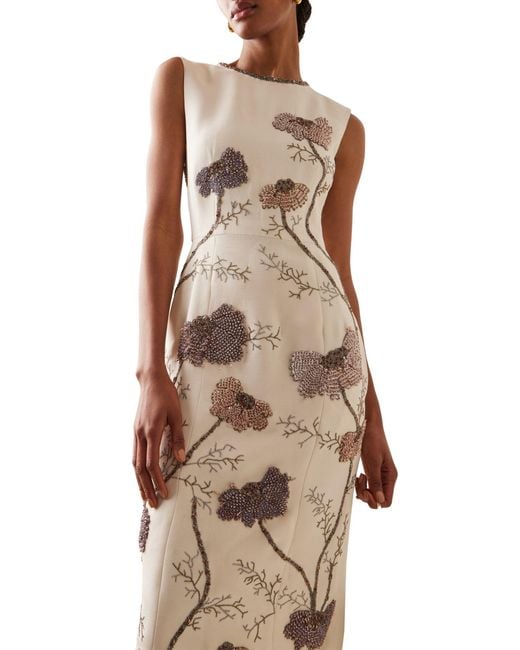 Adam Lippes Natural Floral Embroidered Wool-silk Sheath Midi Dress