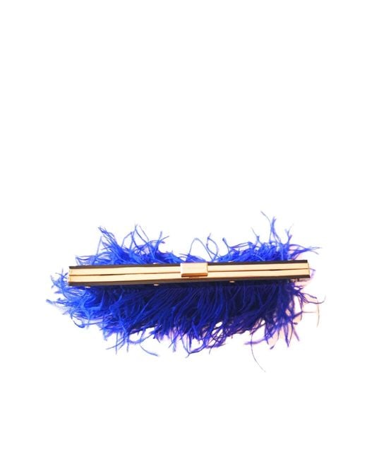BCBGMAXAZRIA Portia Blue Feather-trim Lucite Clutch