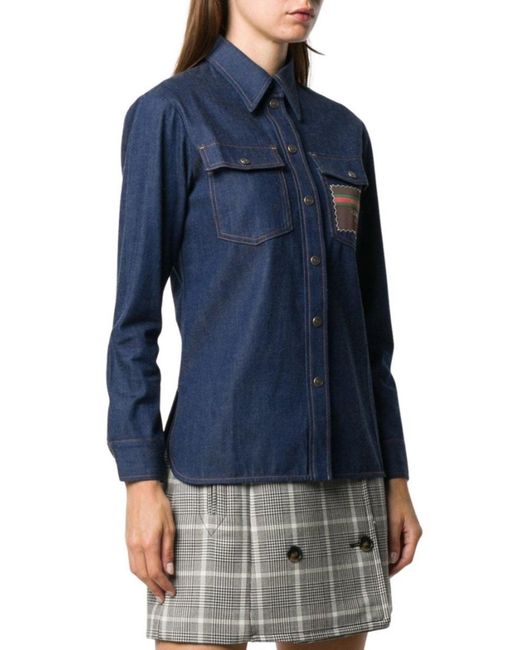 Gucci Blue Logo-patch Denim Shirt