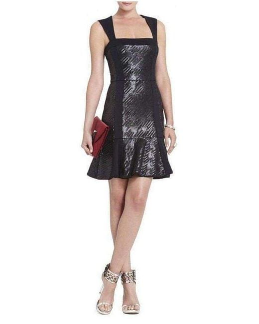 BCBGMAXAZRIA Black Noelle Fitted Sequin Flounce Dress