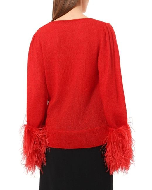 Gucci Red Feather Cuff Mohair Sweater