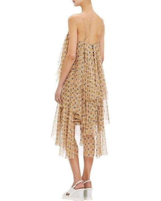 Dries Van Noten Natural Tiered Chiffon Slip Silk Dress