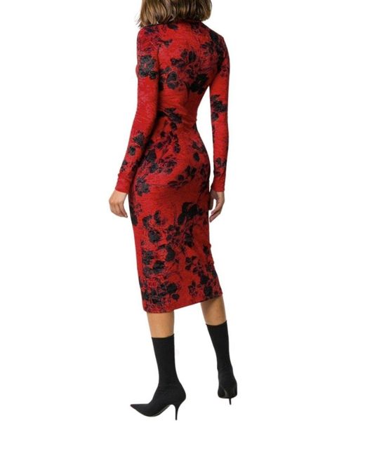 Balenciaga Red Floral-print Turtleneck Dress Xs
