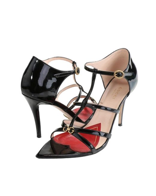 Gucci Black Jerry Patent Leather Cage Sandals