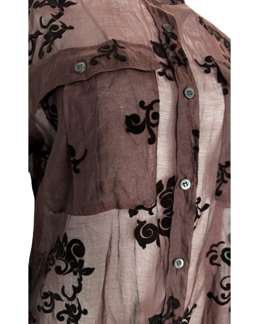 Dries Van Noten Brown Burgundy Floral Silk Blend Shirt