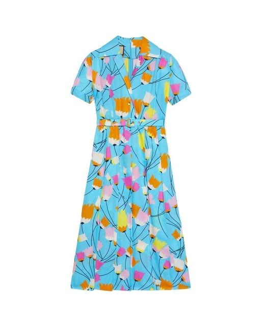 Gucci Blue Tulip Print Pleated Dress