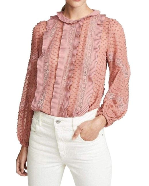 Zimmermann Pink Unbridled Spliced Silk Blouse S