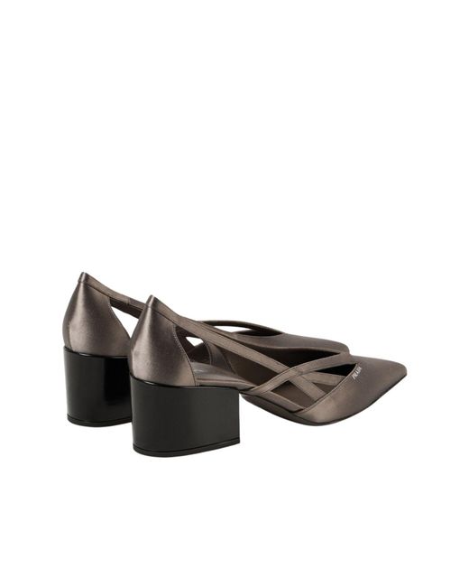 Prada Brown Pointy 55 Cutout Satin Pumps