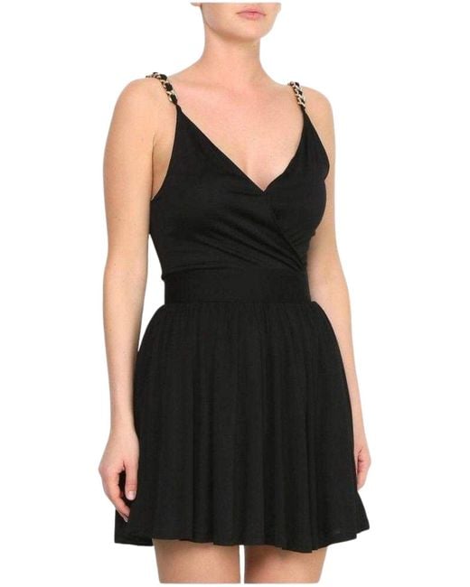 Balmain Black Fitted Wrap Metal Chain Straps Dress