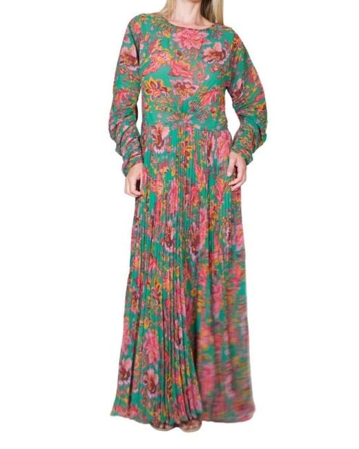 Etro Brown Ying Yang Micro-print Pleated Chiffon Gown It 44 ( Us 8 )