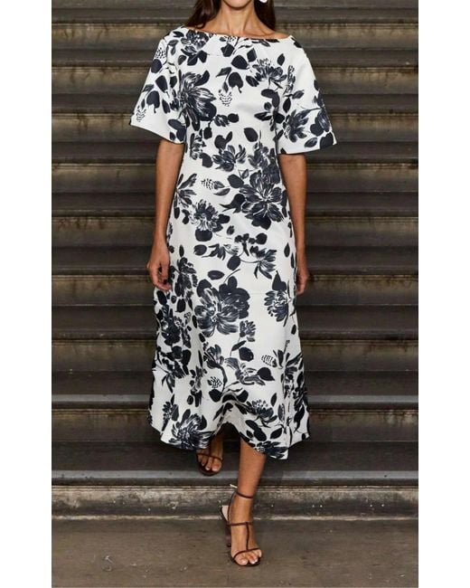 Emilia Wickstead White Kora Floral Print Twill Midi Dress