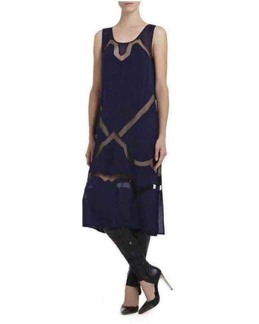 BCBGMAXAZRIA Blue Magdalena Silk Sheer Insert Dress