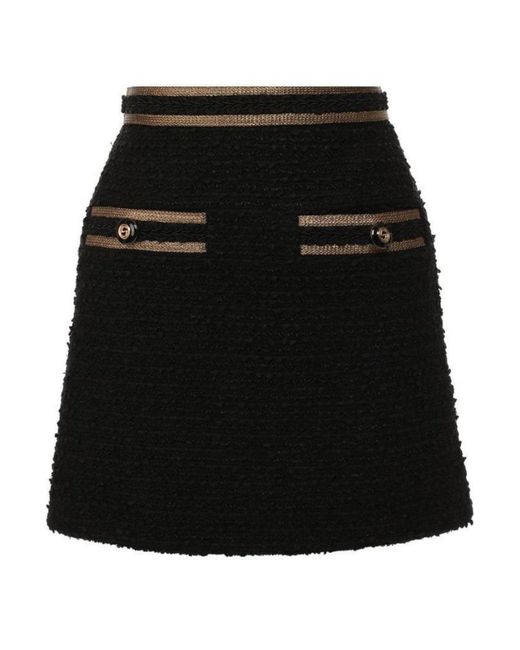 Gucci Black Metallic-trimmed Cotton-blend Tweed Mini Skirt