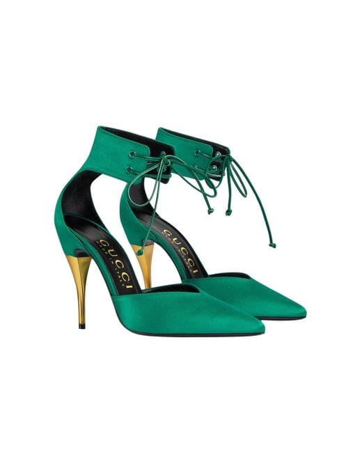 Gucci Lace-up Green Satin Pump Sandals