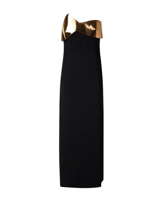 Akris Black Midi Cocktail Dress With Gold Leather Detail