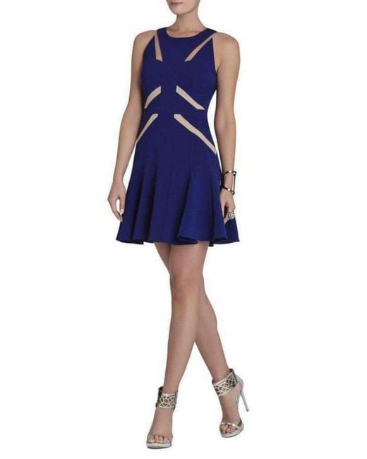 BCBGMAXAZRIA Solie Tulle Insert Cut Out Blue Dress