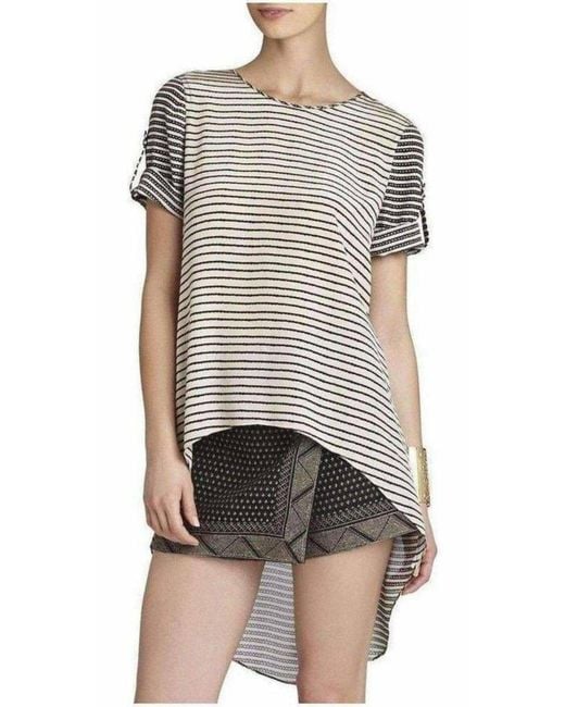 BCBGMAXAZRIA Gray Silk Caterina Split Back Top
