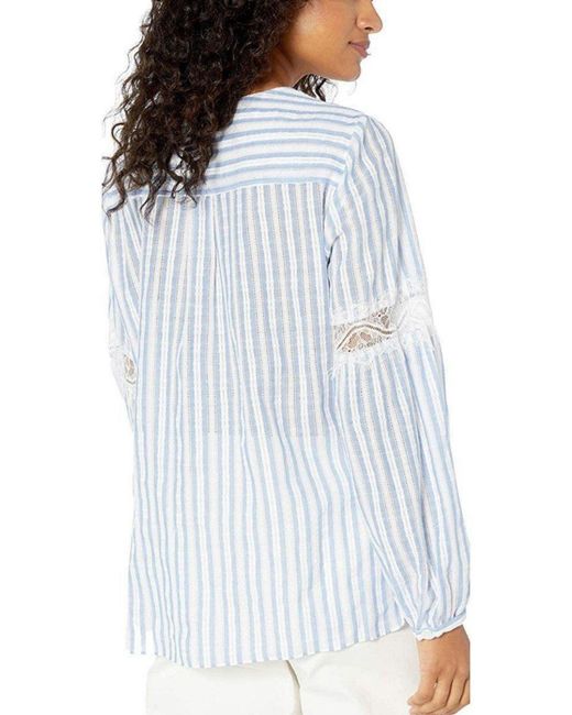 BCBGMAXAZRIA Blue Striped Faux Wrap Cotton Blouse
