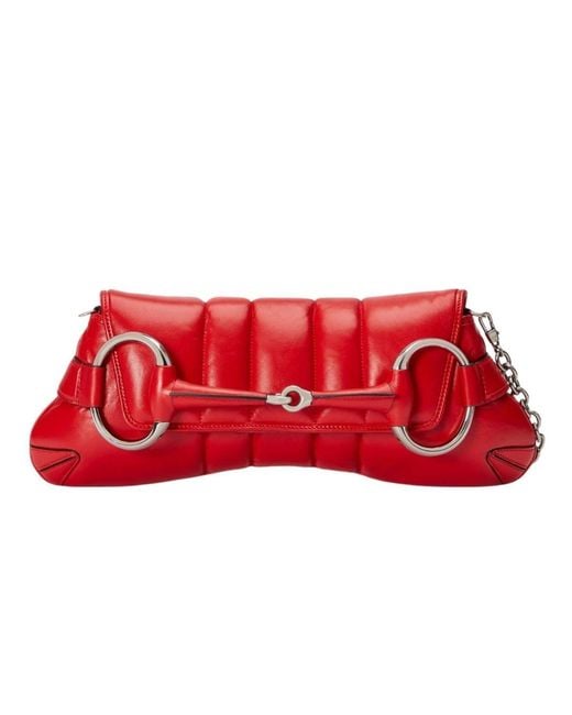 Gucci Red Horsebit Chain Medium Shoulder Bag