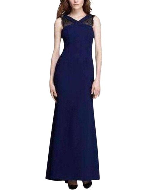 BCBGMAXAZRIA Blue Evans Lace Insert Evening Dress