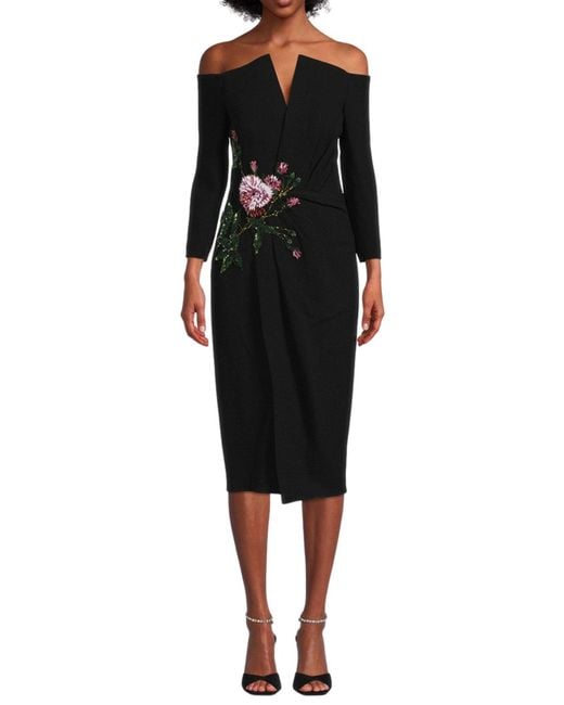 Oscar de la Renta Black V-neck Crystal Cocktail Dress