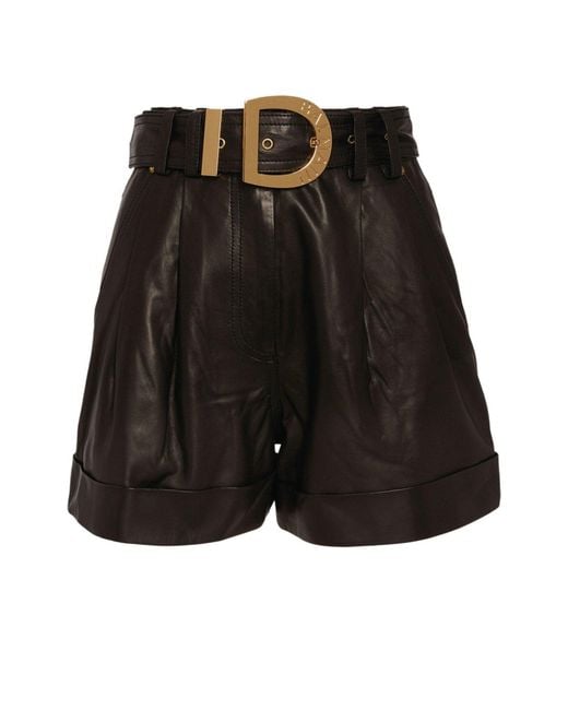 Balmain Black Leather High-waist Belted Pants