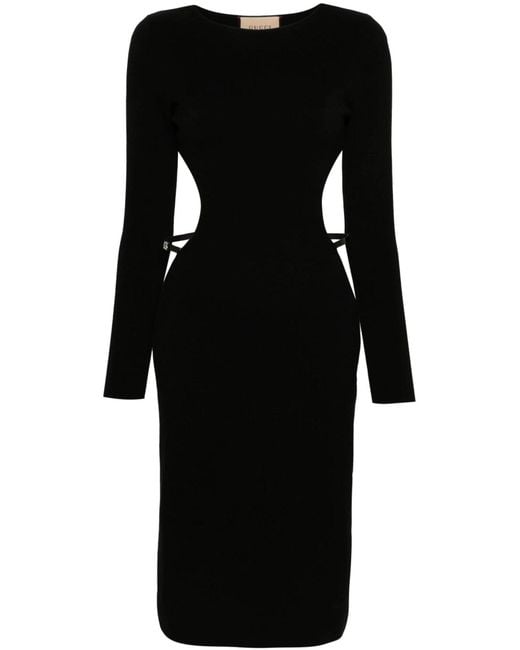 Gucci Black Cotton And Silk Midi Dress With Crystal G Square