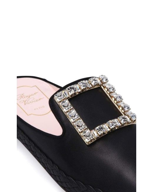 Roger Vivier Black Rv Lounge Strass Buckle Mules