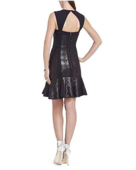 BCBGMAXAZRIA Black Noelle Fitted Sequin Flounce Dress