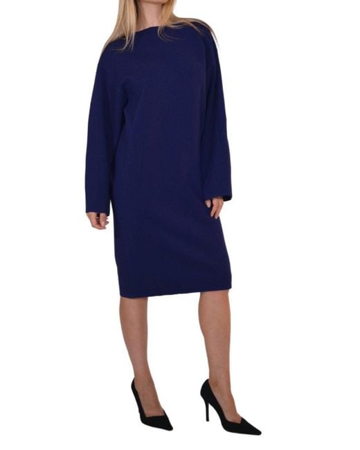 Alaïa Blue Wool Midi Dolman Long Sleeve Dress