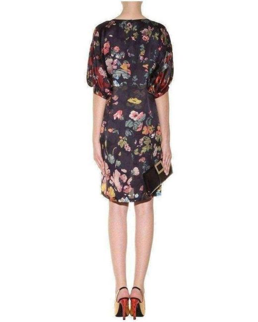 Dries Van Noten Black Floral Print Dress