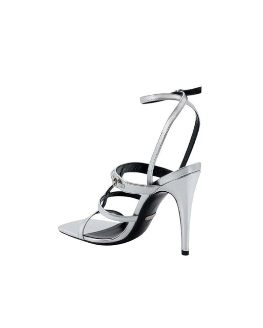 Gucci White Horsebit Silver Leather Sandals