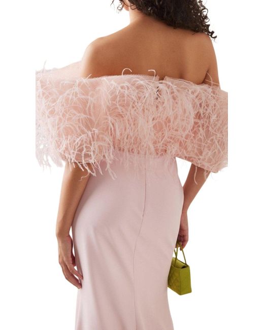 Aliétte Pink Feather Trim Off-the-shoulder Gown