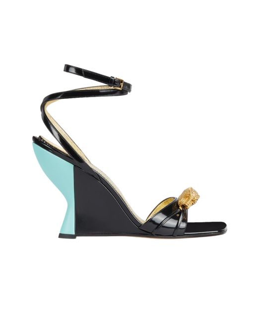 Gucci Blue Two-toned Embellished Wedge Sandals