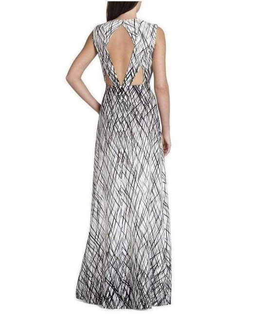 BCBGMAXAZRIA Blue Sleeveless Printed Gown Dress