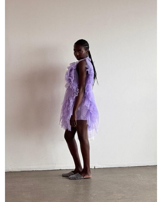 Pamella Roland Purple Pleated Tulle Mini Dress
