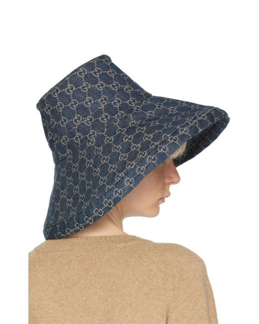 Gucci Wide Brim Gg-jacquard Denim Bucket Hat in Blue | Lyst