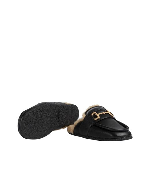 Gucci Black Ariel Horsebit Fur Slippers Mules